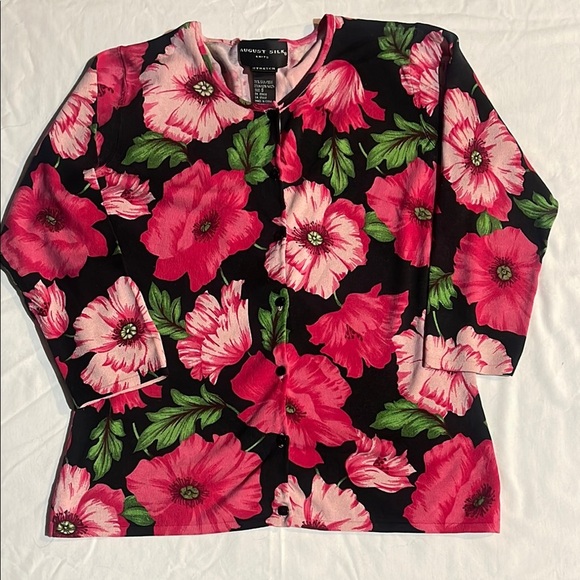 August Silk Black and Pink Floral Cardigan - Picture 3 of 9